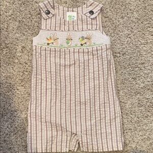 Decorated Originals Easter Striped Kids Overalls w/ Bunny Design 18 Months